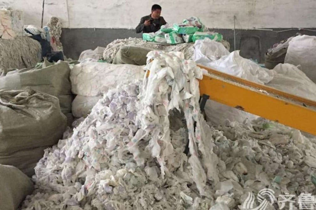 The factory in Shandong recycled used adult diapers and sold them as new. Photo: Handout
