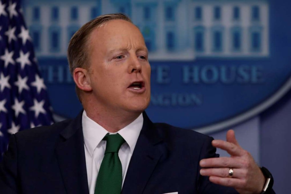 White House Press Secretary Sean Spicer holds his daily press briefing at the White House on Thursday. Photo: Reuters