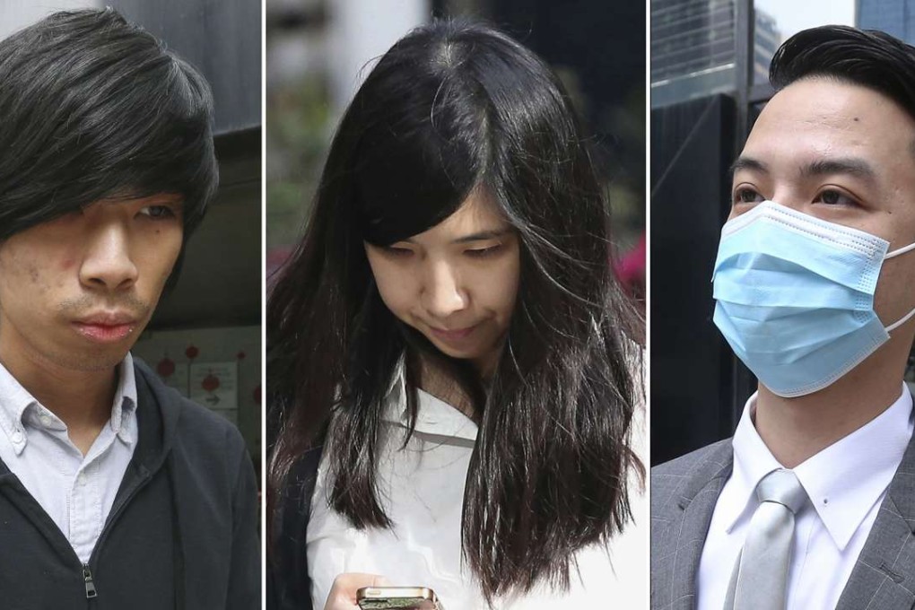 (From left) Mak Tsz-hei, Hui Ka-ki , Sit Tat-wing were convicted of rioting on Thursday. Photo: K. Y. Cheng