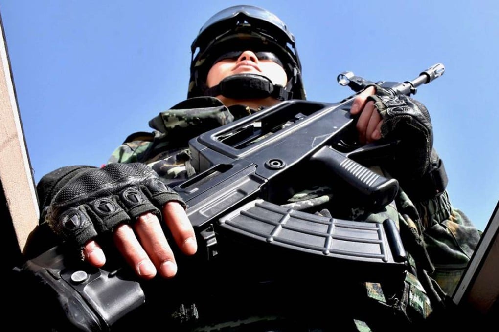 A Chinese military policeman in Xinjiang. Photo: AFP