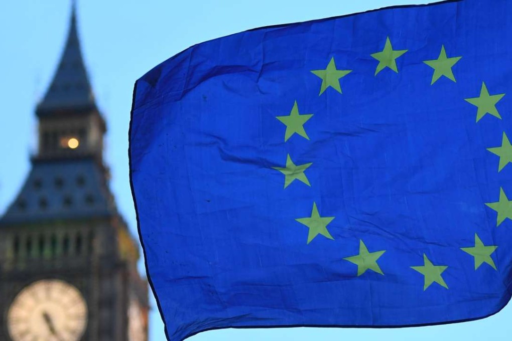 A European Union flag flying in front of Elizabeth Tower, otherwise known as Big Ben. Photo: AFP