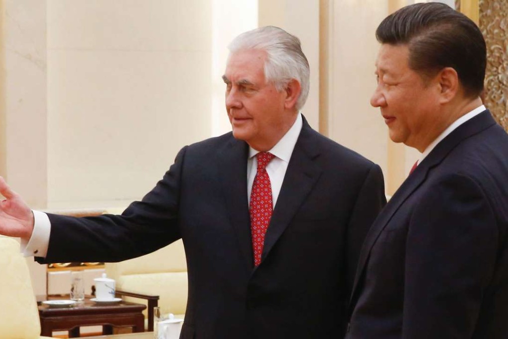 President Xi Jinping with visiting US Secretary of State Rex Tillerson, at the Great Hall of the People in Beijing on March 19. Photo: AFP
