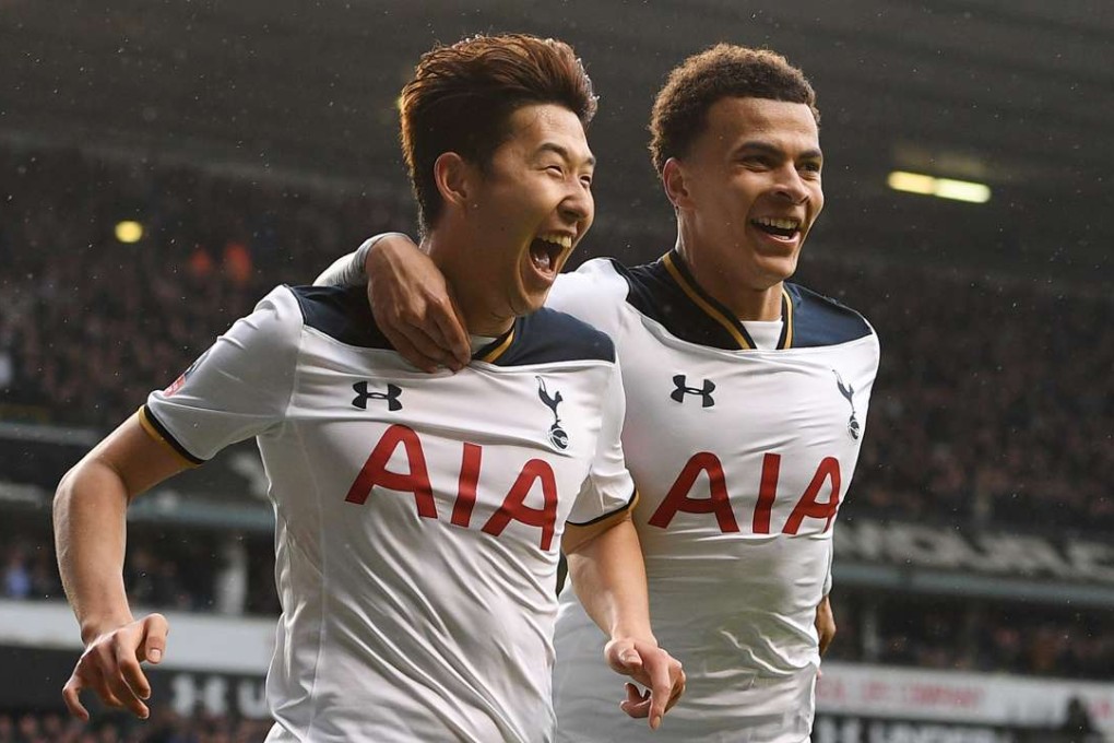 Tottenham Hotspurs’ Son Heung-min celebrates scoring against Millwall with teammate Dele Alli. Photo: EPA
