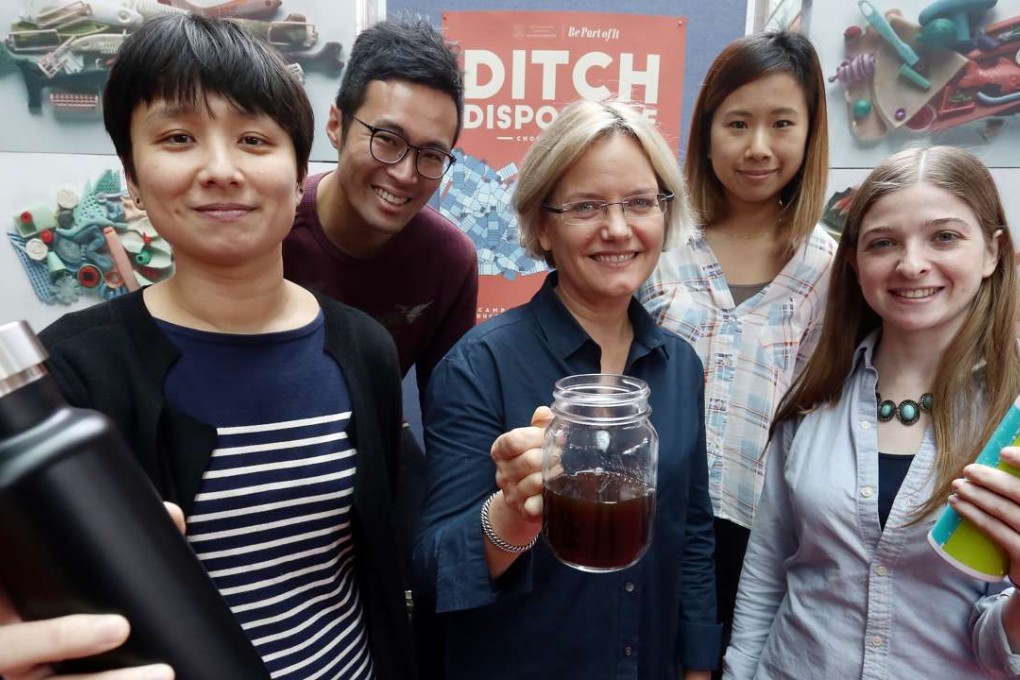 Ann Kildahl, HKU’s sustainability manager (centre), with her team (from left) Joy Lam, Nik Sam, Yuki Chan and Maegan Cowan. Photos: Jonathan Wong