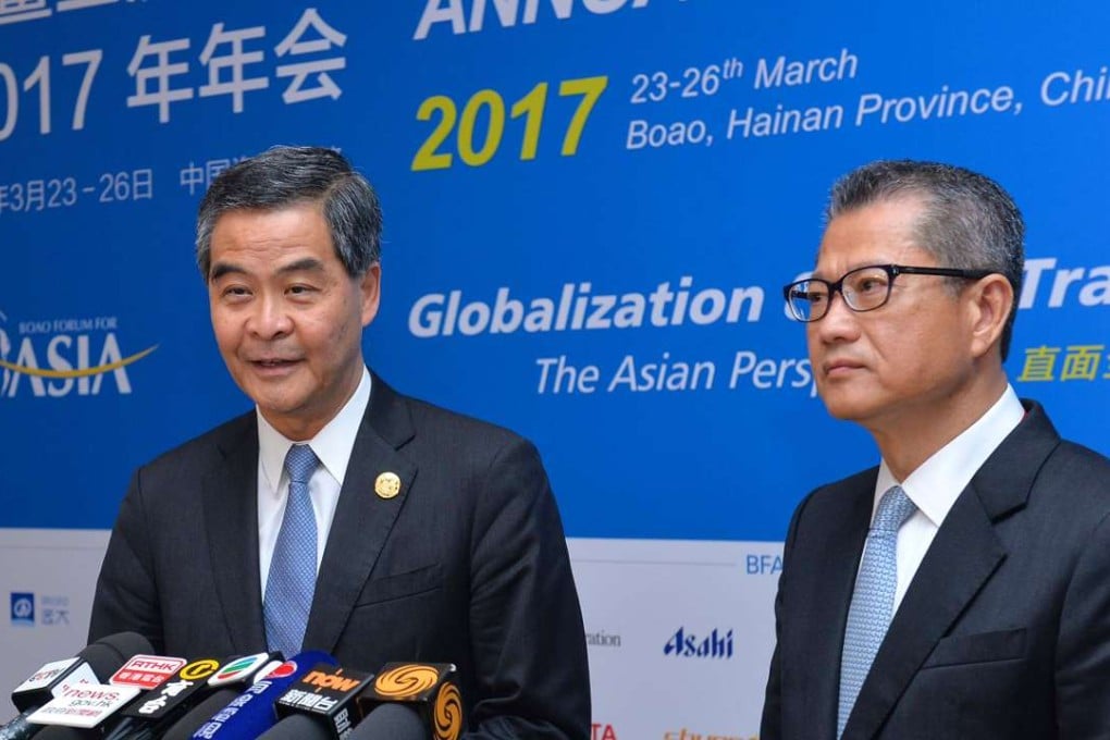 Outgoing chief executive Leung Chun-ying addressed the media from the sidelines of the Boao Forum in Hainan. Photo: ISD