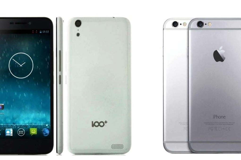 Shenzhen Baili’s 100C smartphone, left, and Apple’s iPhone 6. Photo: Handout
