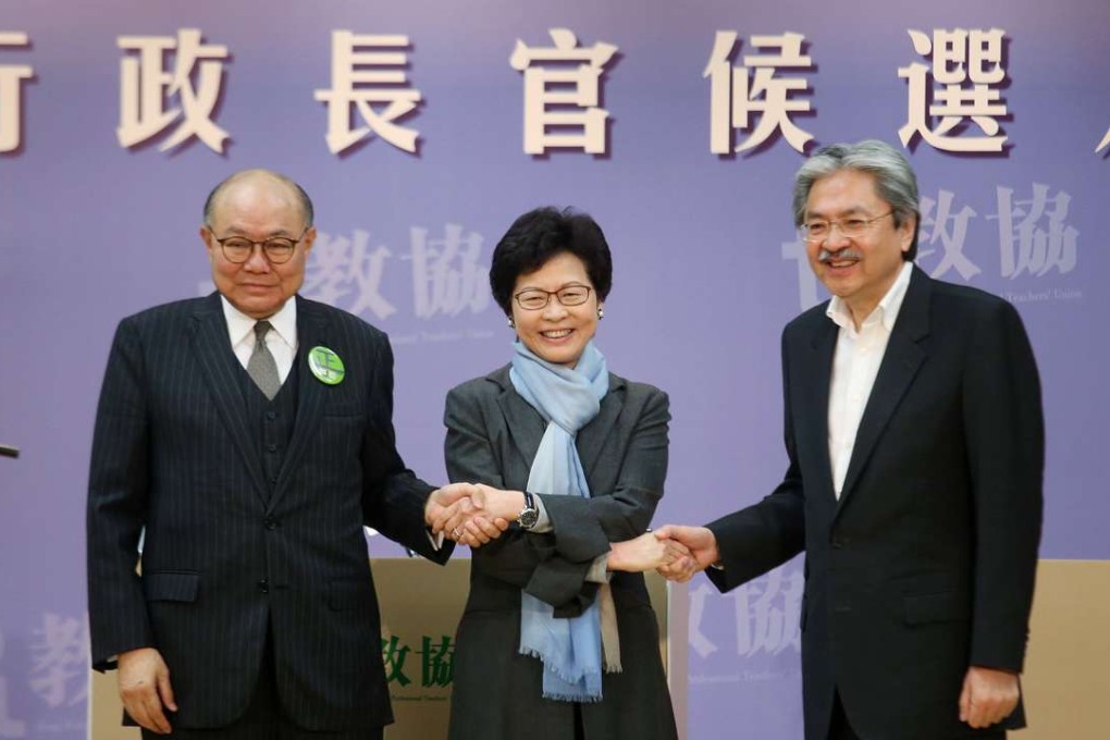 Woo Kwok-hing (left) with Carrie Lam and John Tsang. Photo: David Wong