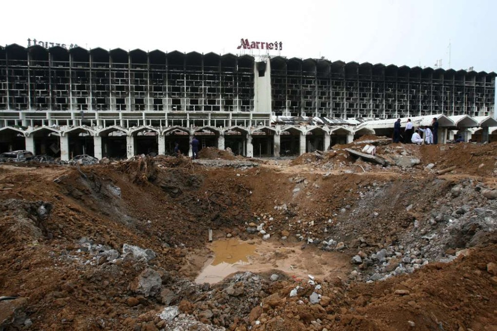 The 2008 bombing left a large crater outside the Marriott Hotel in Islamabad. File photo: AFP