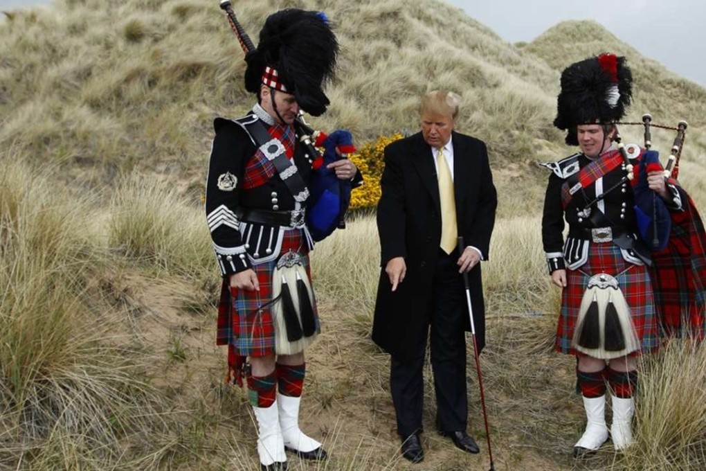 Donald Trump plays up his Scottish heritage and has built golf courses and hotels there. He also has become embroiled in business disputes in Scotland that have not helped his popularity. File photo: Reuters