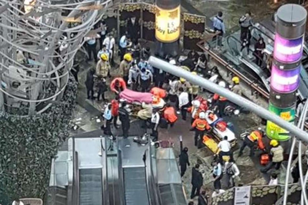 More than 17 people were injured on an escalator at Langham Place, Mong Kok. Photo: Handout