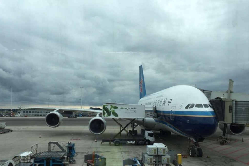 One of the Airbus A380 aircraft flown by China Southern Airlines at the Schipol airport in Amsterdam in July 2015. China Southern is the sole Chinese carrier to have taken delivery of the world’s largest passenger aircraft. Photo: Xinhua