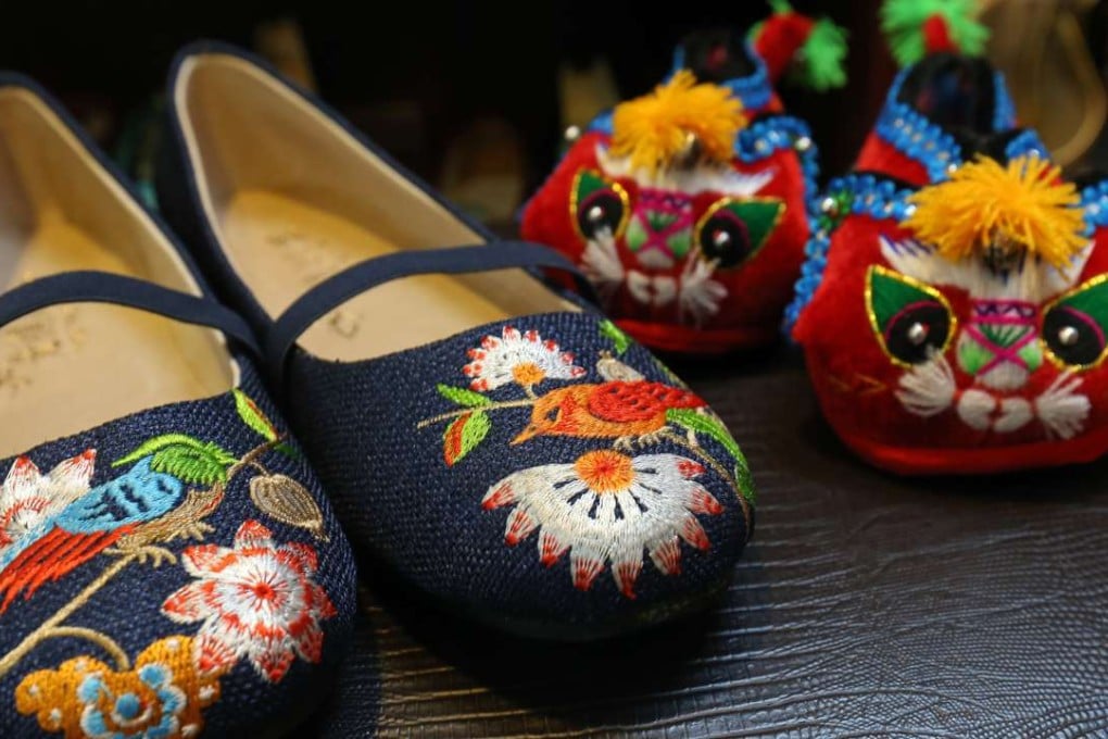 Embroidered shoes made by Miru Wong Ka-lam, third-generation owner of Sindart. Photo: David Wong