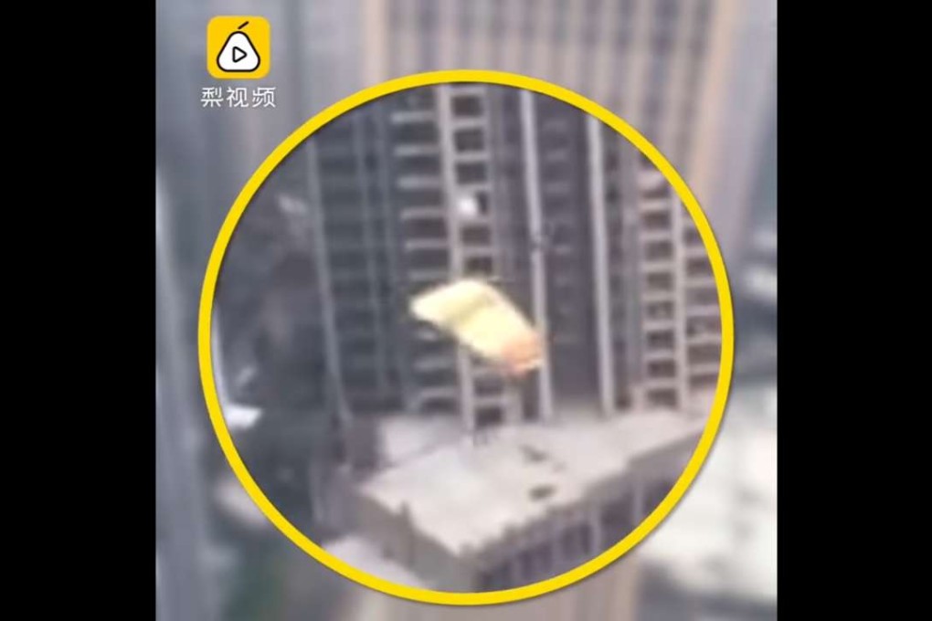 A still from the video footage showing the man’s parachute after it opened. Photo: Handout