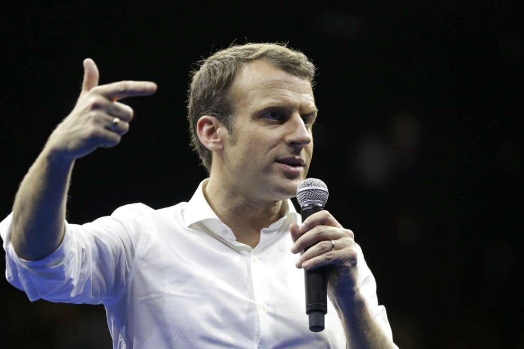 Emmanuel Macron, head of the political movement En Marche! speaks at a meeting at Saint Denis as he campaigns on the French Indian Ocean island of the Reunion on the weekend. Photo: Reuters