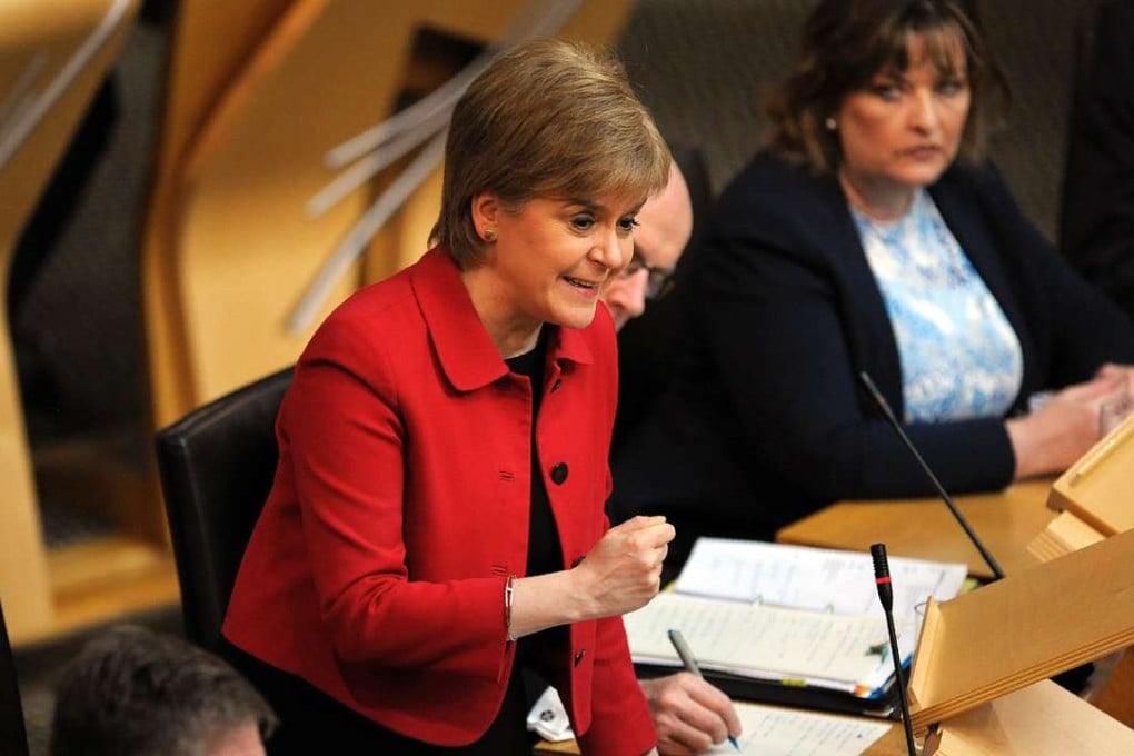 Scotland's First Minister Nicola Sturgeon speaks in the chamber on the second day of the 'Scotland's Choice' debate on a motion to seek the authority to hold an indpendence referendum, as the Scottish Parliament approved the bid. Photo: AFP