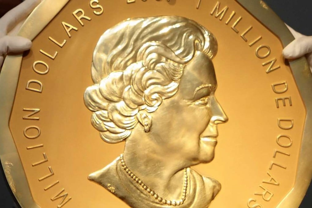 An enormous 100kg Canadian gold coin known as the Big Maple Leaf, one of only five struck in 2007. An identical coin was stolen from Berlin's Bode Museum on Monday. Photo: Reuters