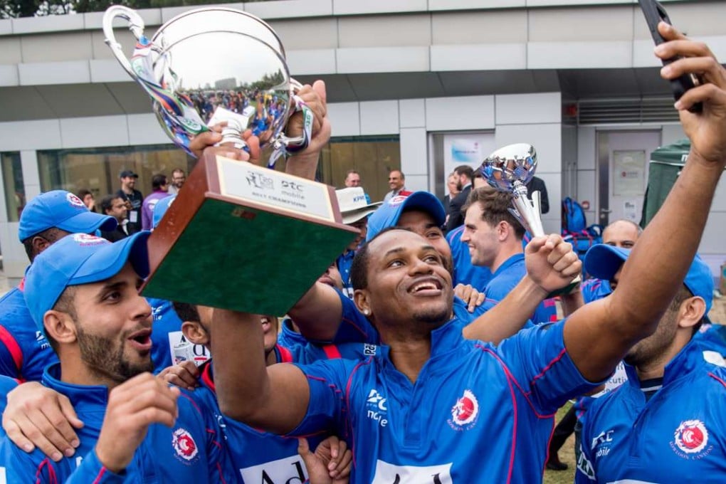Kowloon Cantons players celebrate after winning the DTC Hong Kong T20 Blitz