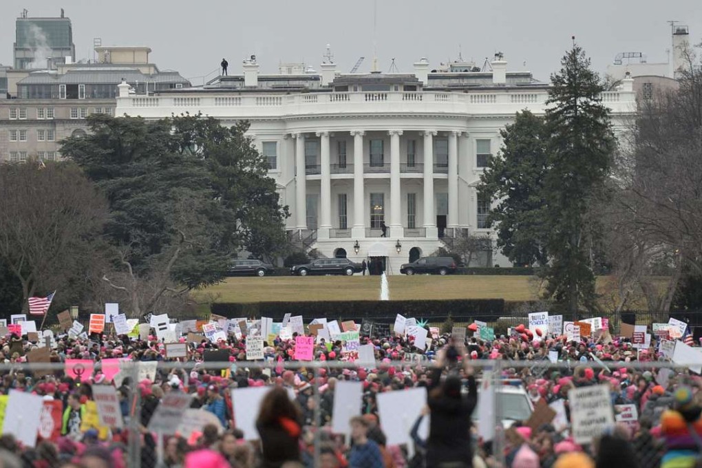 Demonstrators protest near the White House in Washington, DC, for the Women's March on January 21, 2017. Picture: AFP