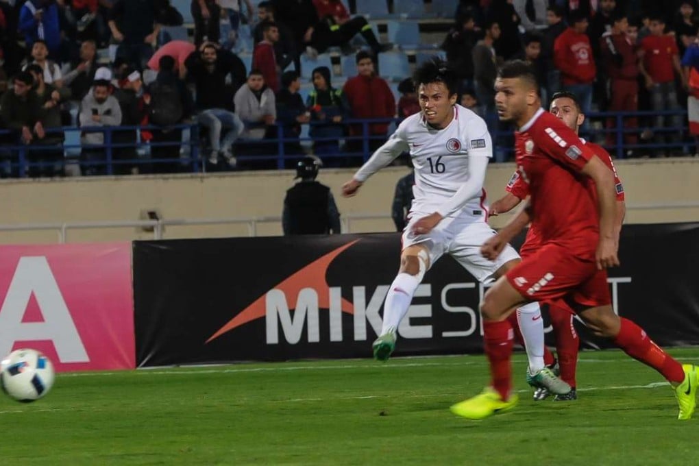 Hong Kong’s Leung Chun-pong in action against Lebanon. Photo: HKFA