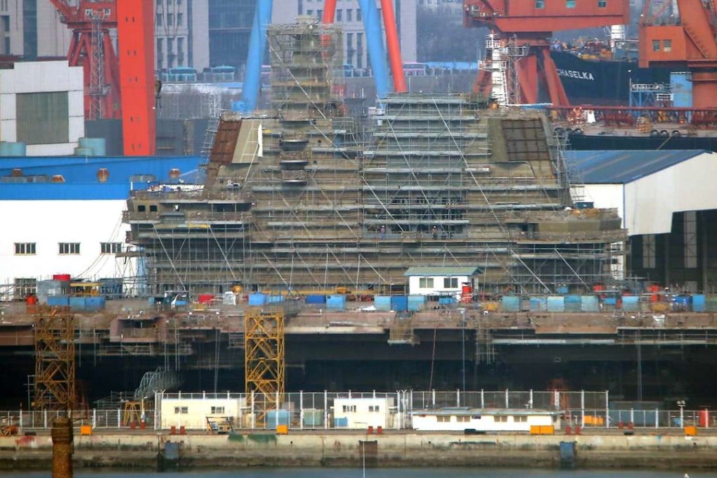 China's second aircraft carrier, called the 001A, under construction in Dalian, Liaoning province, on February 8. Photo: ChinaFotoPress