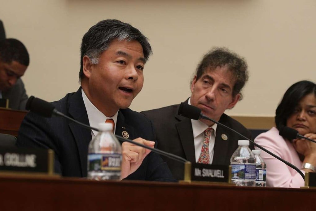 US Representative Ted Lieu (left), and fellow Democratic representatives Jamie Raskin and Pramila Jayapal attend a House Judiciary Committee hearing on March 29. Photo: AFP