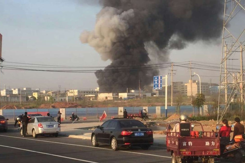 Smoke rises from the scene of the explosion in Anqing. Photo: Xinhua