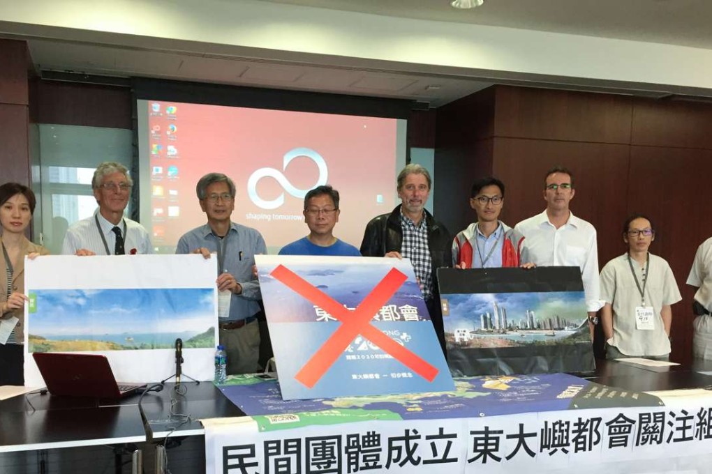 Members of at least 20 civic, environmental and professional organisations launch the East Lantau Metropolis Concern group to oppose 2030+ development plans, last November 8. Photo: Handout