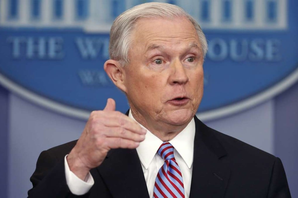 Attorney General Jeff Sessions speaks as the Trump administration issued a stern warning to US companies as they began applying for coveted skilled-worker visas Monday, cautioning it would investigate and prosecute employers that overlook qualified American workers for the jobs. Photo: AP