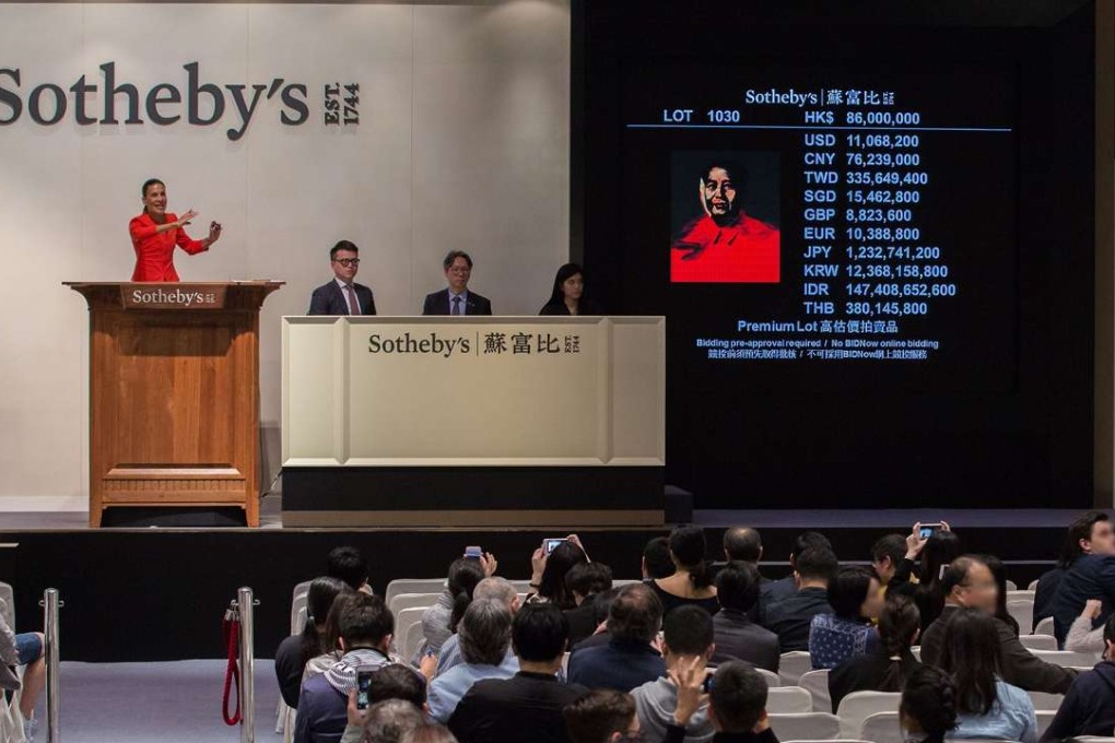 An Andy Warhol Mao goes under the hammer at Sotheby's Hong Kong auction of modern and contemporary art on Sunday. The work sold for less than expected. Photo: Sotheby's