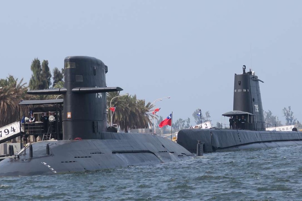 Two of Taiwan's submarine fleet pictured at a naval base in the south of the island. Photo: Kyodo