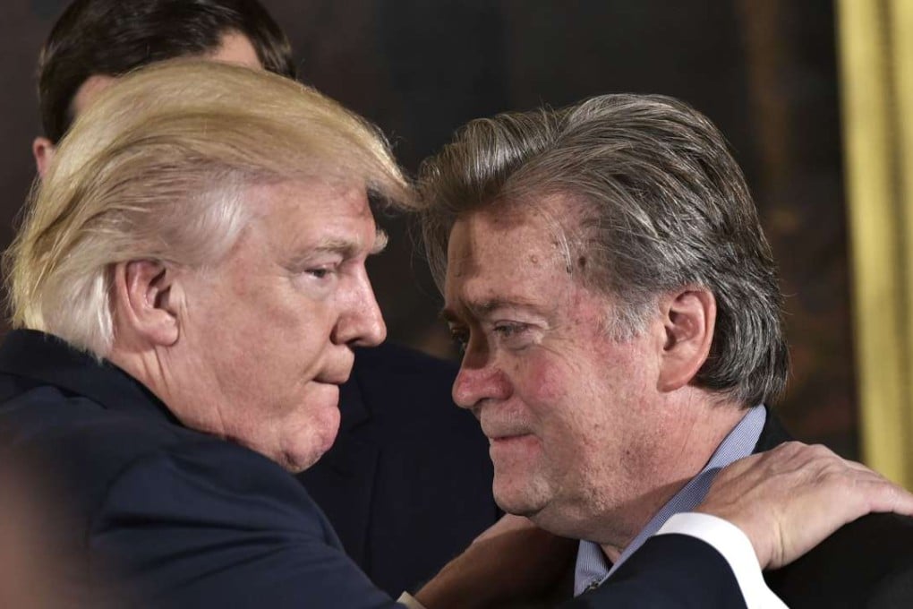 US President Donald Trump (L) with chief strategist Stephen Bannon, who has been removed from the key National Security Council in a reorganisation a day before the US leader meets with Chinese President Xi Jinping. Photo: AFP