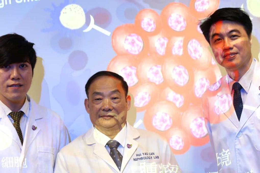 (From left) Dr Patrick Tang Ming-kuen, Prof Lan Hui-yao and Prof To Ka-fai from Chinese University hope to one day apply the anti-cancer treatment to humans. Photo: K. Y. Cheng