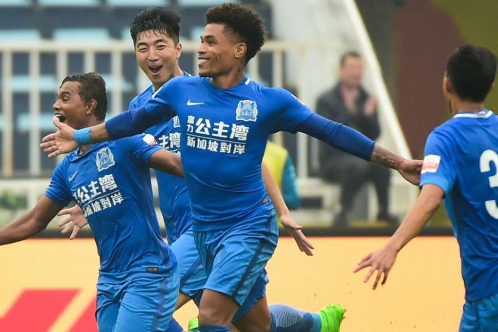 Renatinho celebraters scoring for Guangzhou R&F. Photo: Xinhua