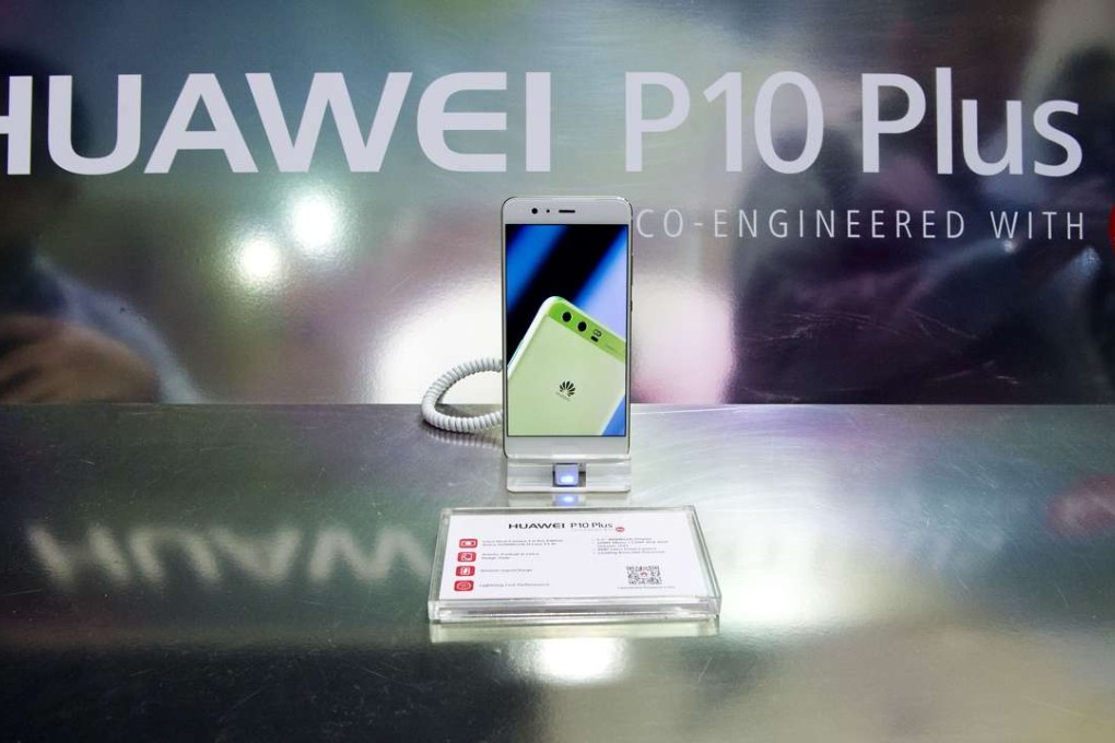 Huawei’s flagship 4G phone, the P10 Plus, during the Mobile World Congress 2017 show in Barcelona. Photo: Xinhua