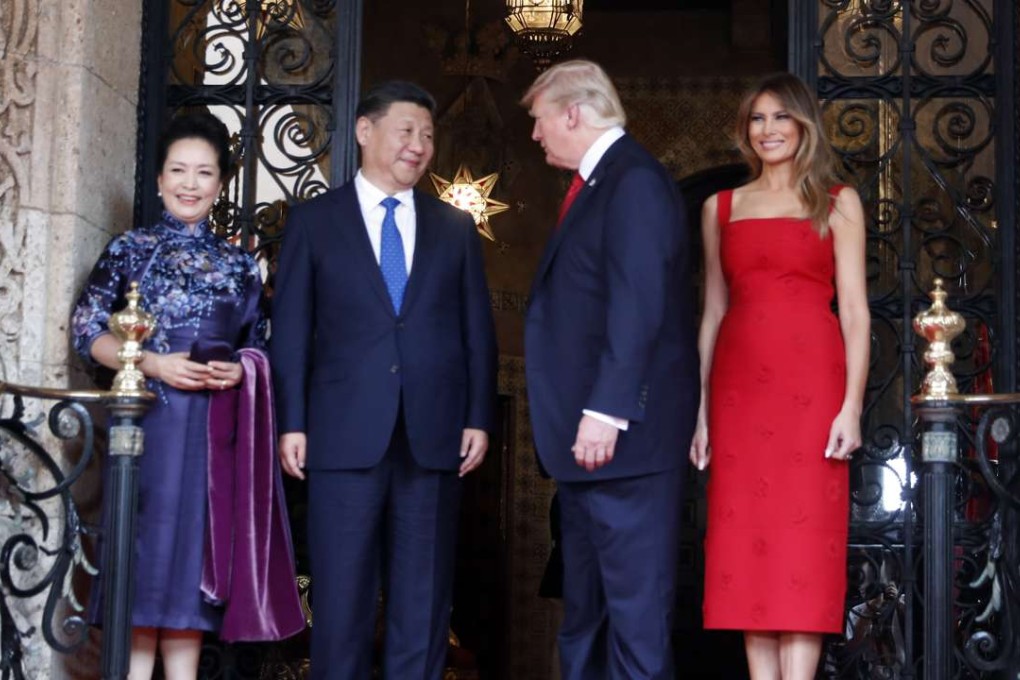 US President Donald Trump and first lady Melania Trump pose with Chinese President Xi Jinping and his wife Peng Liyuan at the Mar-a-Lago estate in West Palm Beach, Florida, on Thursday. Photo: AP