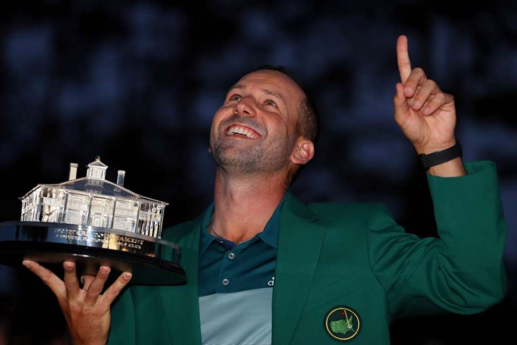 Sergio Garcia of Spain celebrates with the Masters Trophy. Photo: AFP