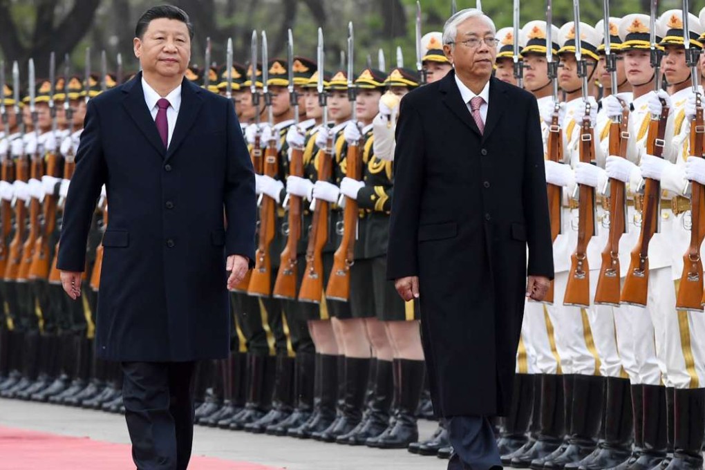 Chinese President Xi Jinping holds a welcome ceremony for Myanmese President Htin Kyaw before their talks in Beijing on Monday. Photo: Xinhua