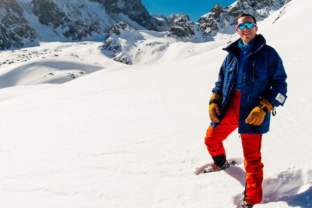 Team endurance athlete and member of Explorers Club (Hong Kong Chapter) David Gething takes the lead on the day’s snowshoeing expedition. Photo: Mike Satas