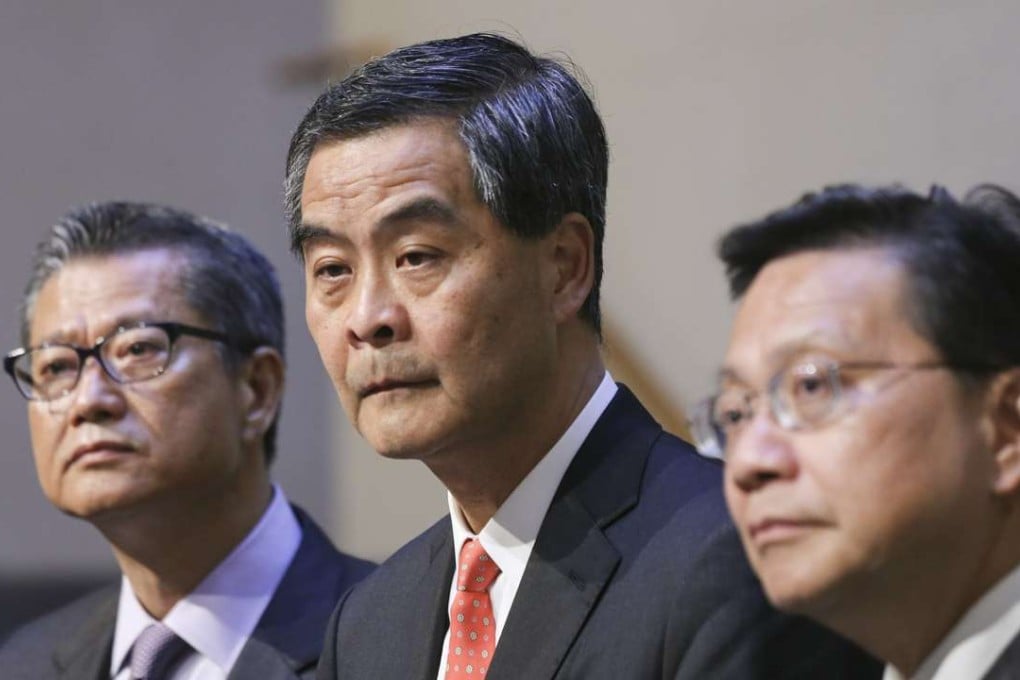 Financial Secretary Paul Chan Mo-po, Chief Executive Leung chun-ting and Secretary for Transport and Housing Anthony Cheung Bing-leung. Photo: Dickson lee