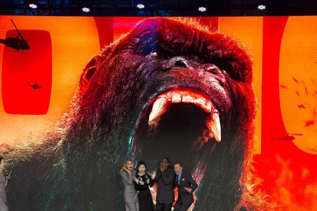 The cast of the Hollywood movie Kong: Skull Island publicising the film at a press event in Beijing last month. Photo: AP