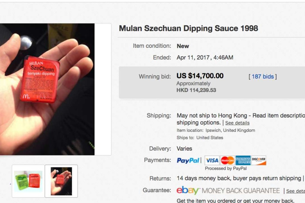 The winning bid on eBay for the McDonald’s Mulan Szechuan dipping sauce was US$14,700. Photo: Handout
