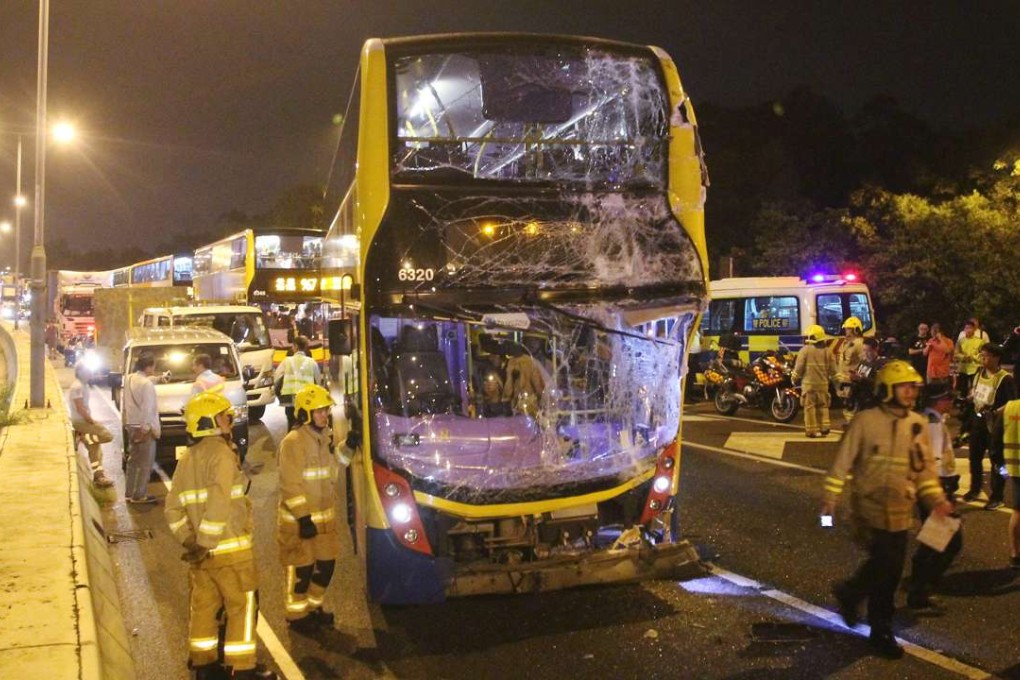 A Kowloon Motor Bus, Citybus and a green minibus collided at Yuen Long Highway near Pok Oi Interchange. Photo: Handout