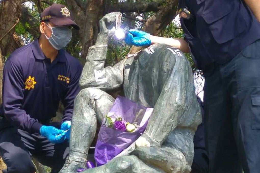 A statue commemorating late Japanese civil engineer Yoichi Hatta was found decapitated in Tainan on Sunday, local media reported. Photo: Central News Agency