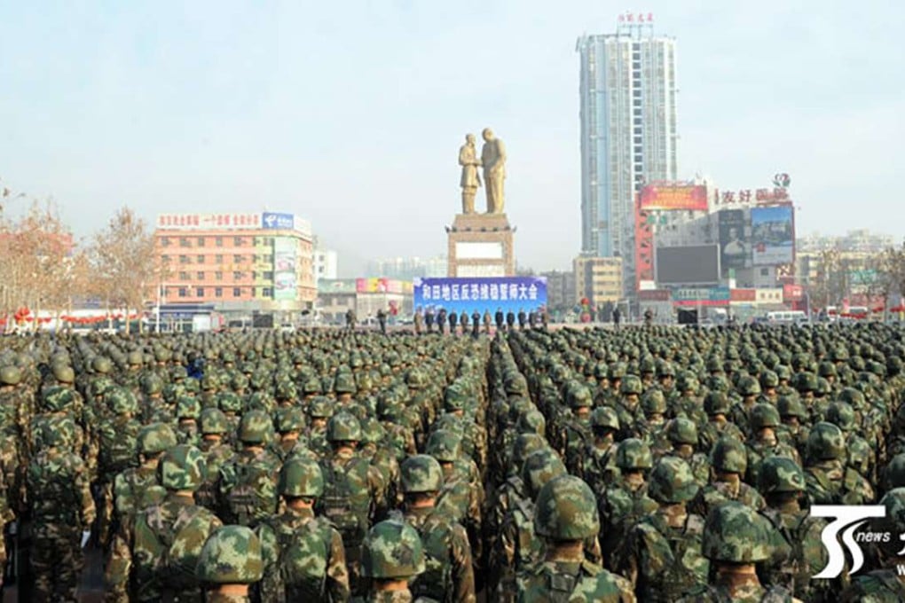 A large-scale anti-terror exercise was held in Hotan in February. Photo: Handout
