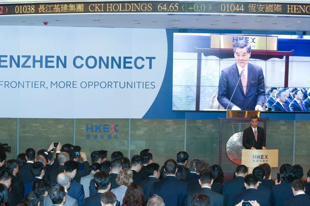 Hong Kong chief executive Leung Chun-ying attends the launch ceremony of Shenzhen-Hong Kong Stock Connect at Exchange Square in Hong Kong December. Phioto: K.Y. Cheng
