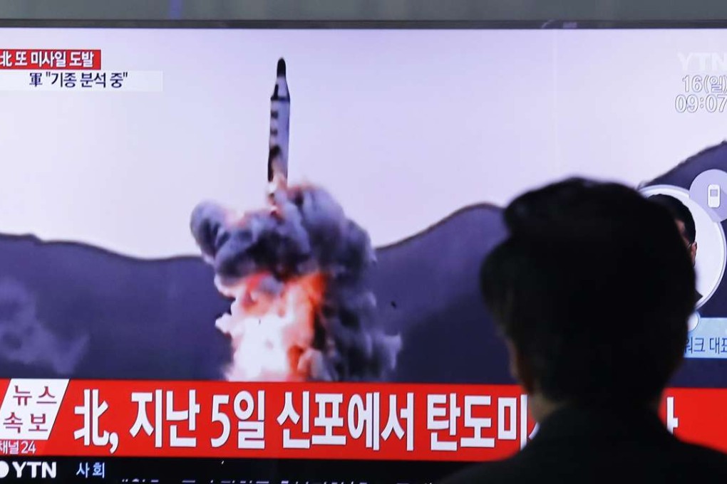A man watches footage of a North Korean ballistic missile in Seoul on Sunday. Photo: AP