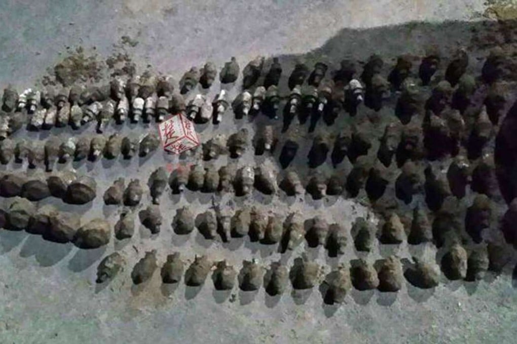 A rural family unearthed 161 unexploded warheads under their home in Daye, Hubei province. Photo: Handout