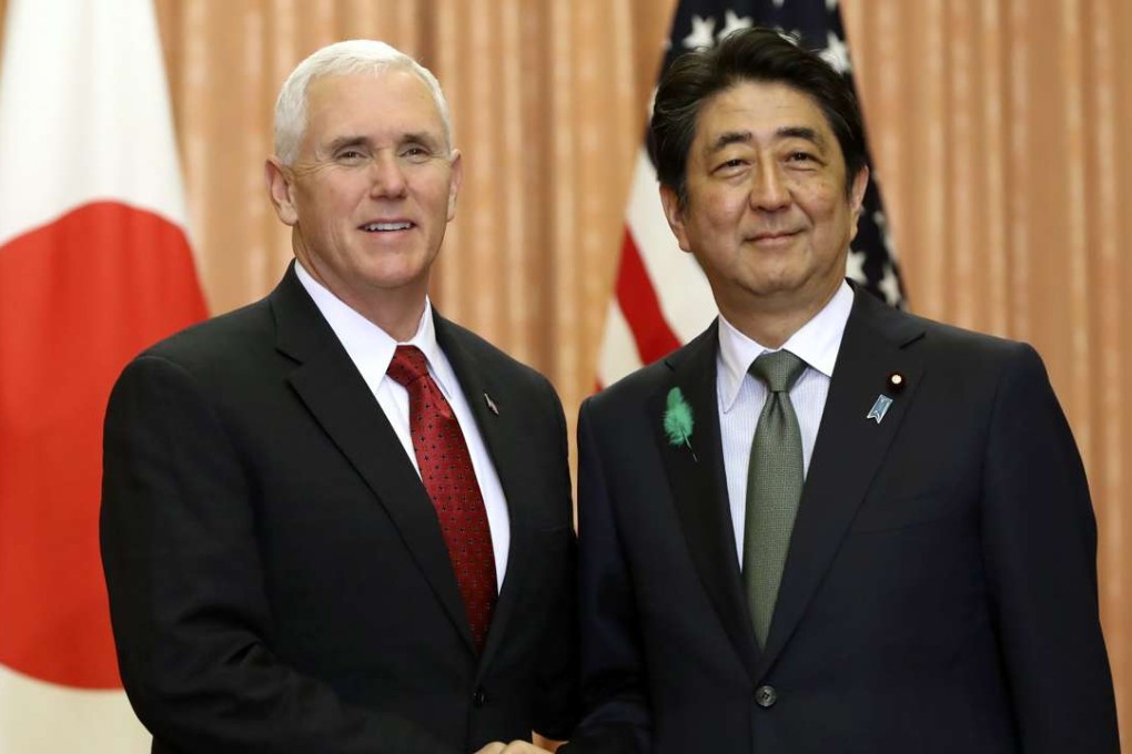 US Vice-President Mike Pence (left) and Japanese Prime Minister Shinzo Abe. Photo: EPA