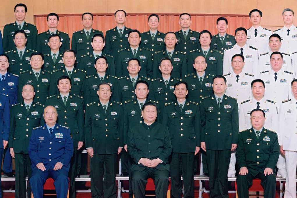 Xi Jinping (seated in centre) at the gathering of military leaders on Tuesday. Photo: Xinhua