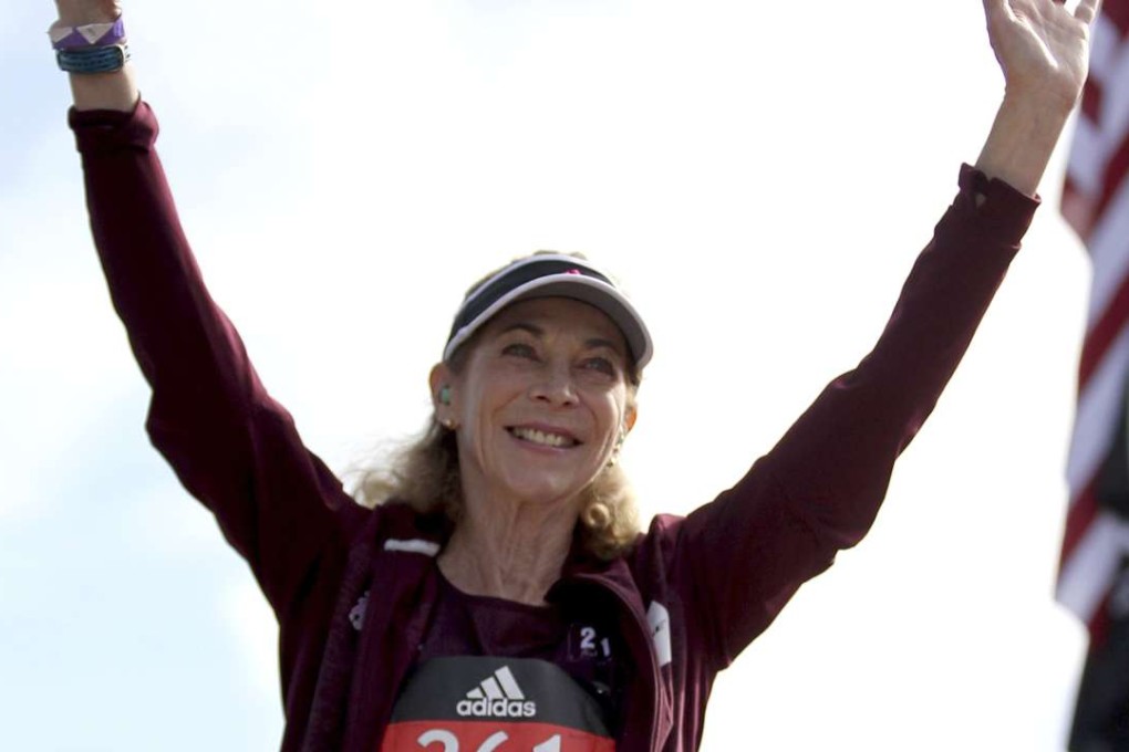 Kathrine Switzer, who was the first official woman entrant in the Boston Marathon 50 years ago, acknowledges the crowd as she is introduced before firing the gun to start the women's elite division at the start of the 2017 Boston Marathon in Hopkinton, Mass., Monday, April 17, 2017. Photo: AP